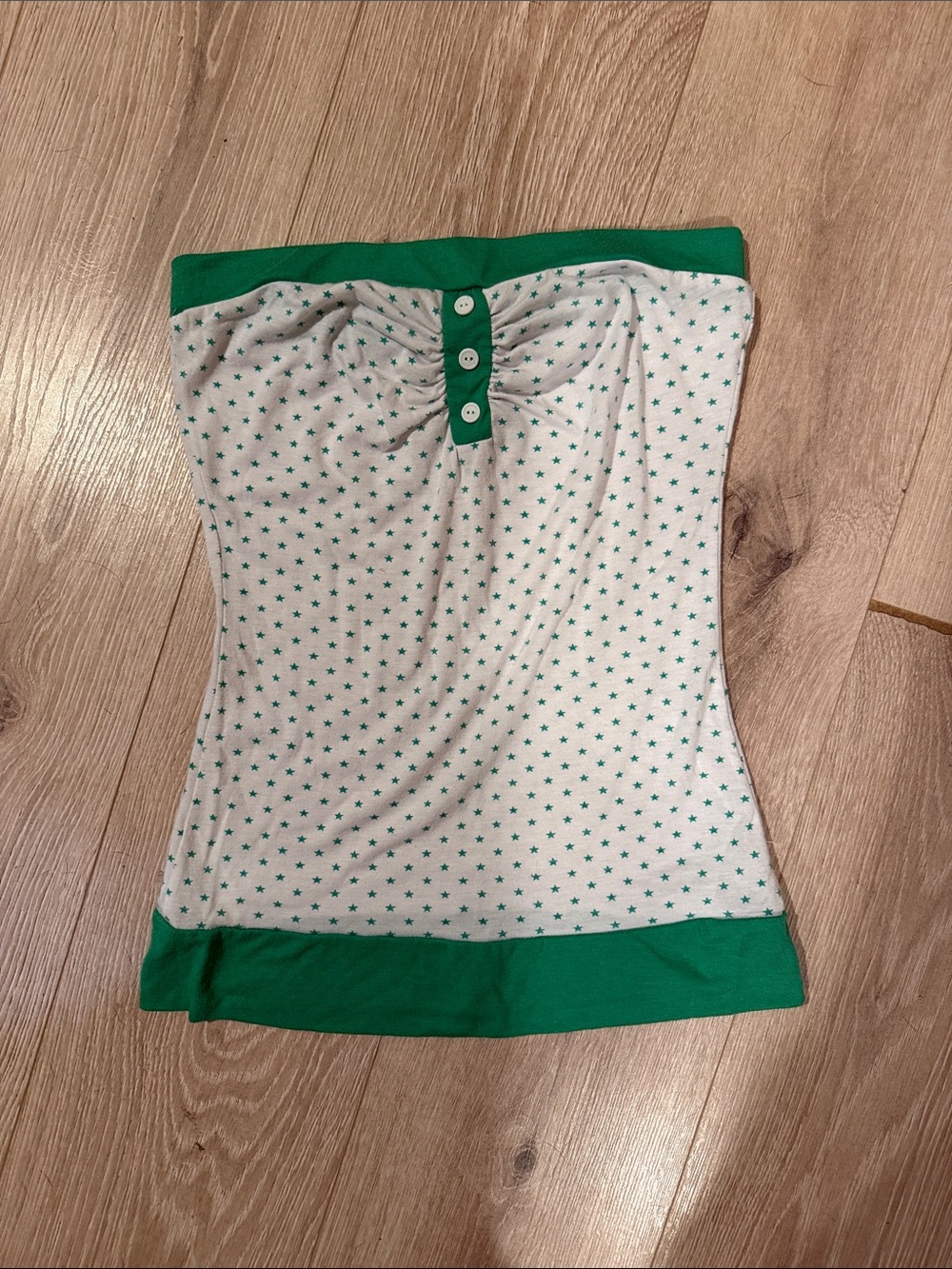 Green-Trim Star Print Strapless Tube Top